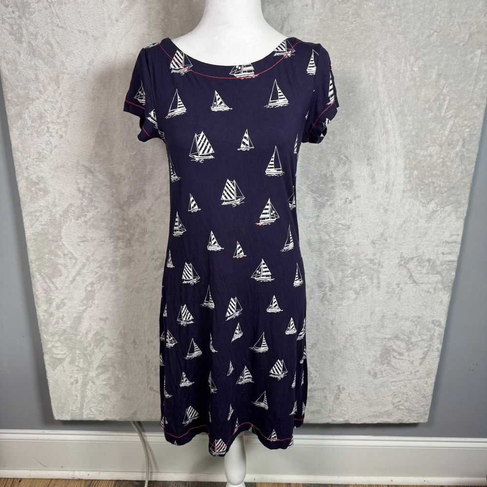 Hatley Women S Navy Blue Sailboat Short Sleeve Shift T-Shirt Dress Nautical
